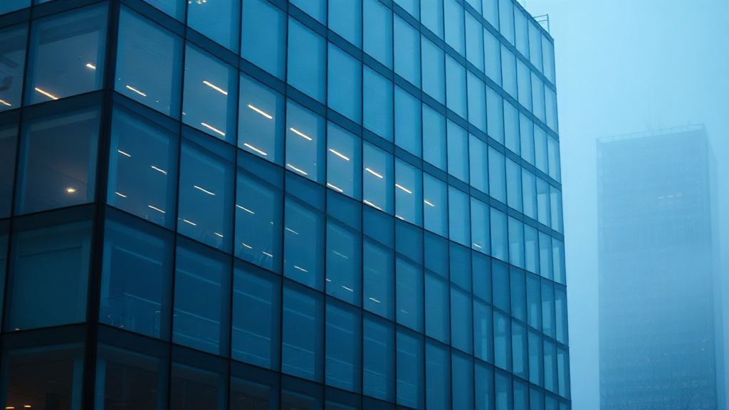 Glasfassade im Blaulicht, Unternehmensberatung JM Business Consulting in Neu-Ulm.